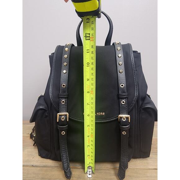 Michael Kors Leila Flap Medium Nylon Backpack Bag Gold Studs - Picture 9 of 11